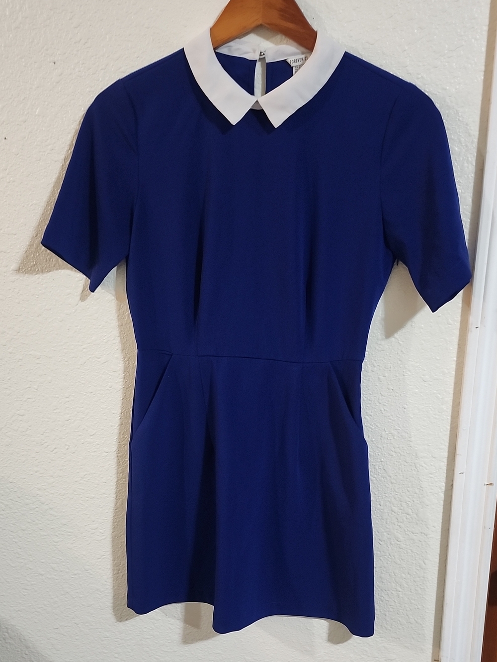Forever 21 Cobalt Blue Short Sleeve Dress with White Collar